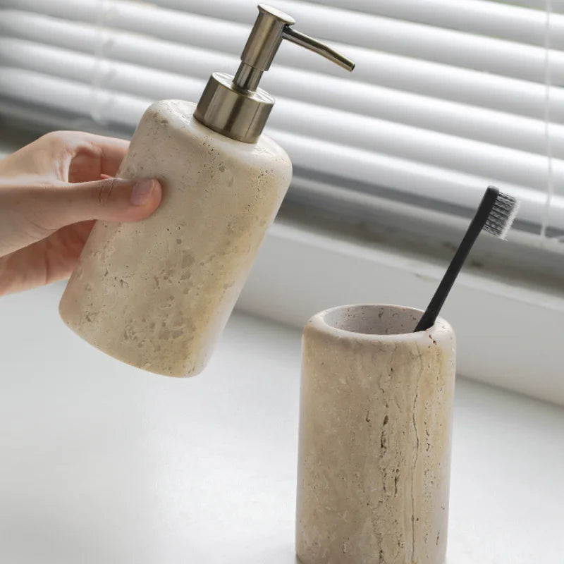 Organiseur 4 Compartiments BINO En Marbre Mat – Idéal Pour Pinceaux Maquillage, Brosse à Dents, Rangement Salle De Bain Ou Bureau