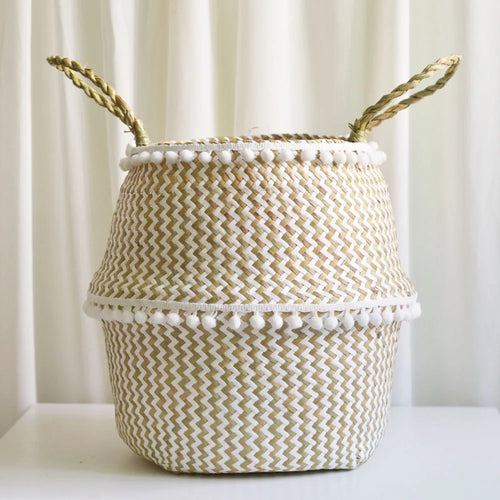 panier pliable en paille d'algues pour rangement et décoration intérieure - vue 2 sur 7