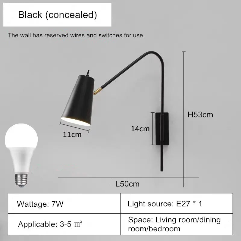 Minimally Adjustable Bedroom Bedside Wall Lamp, Long Arm Dining Room Wall Lamp, Nordic Long Pole Industrial Style Swing Arm Lamp - vue 9 sur 12