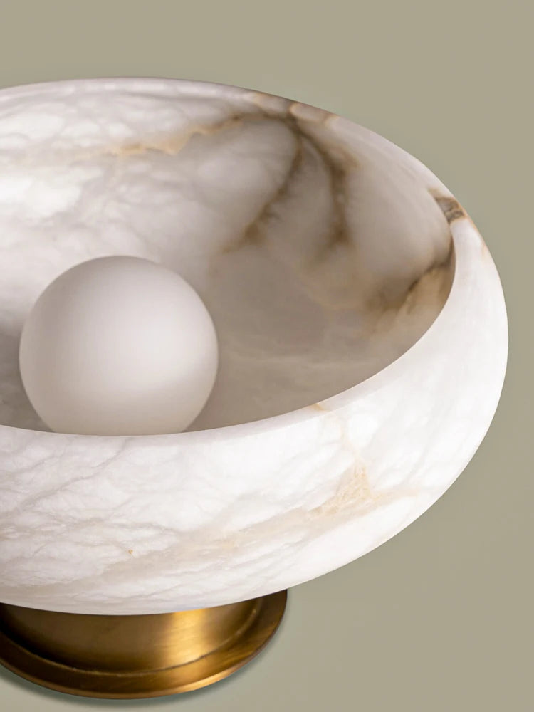 lampe de chevet en laiton et marbre flocon de neige naturel