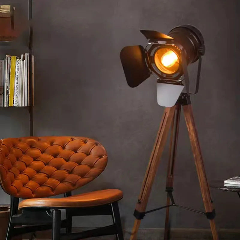 lampadaire vintage led en bois pour studio photographie - vue 4 sur 8