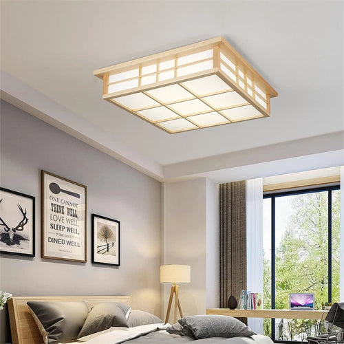 Plafonniers carrés en bois japonais salon moderne éclairage De plafond cuisine Restaurant luminaire LED lampara De Techo