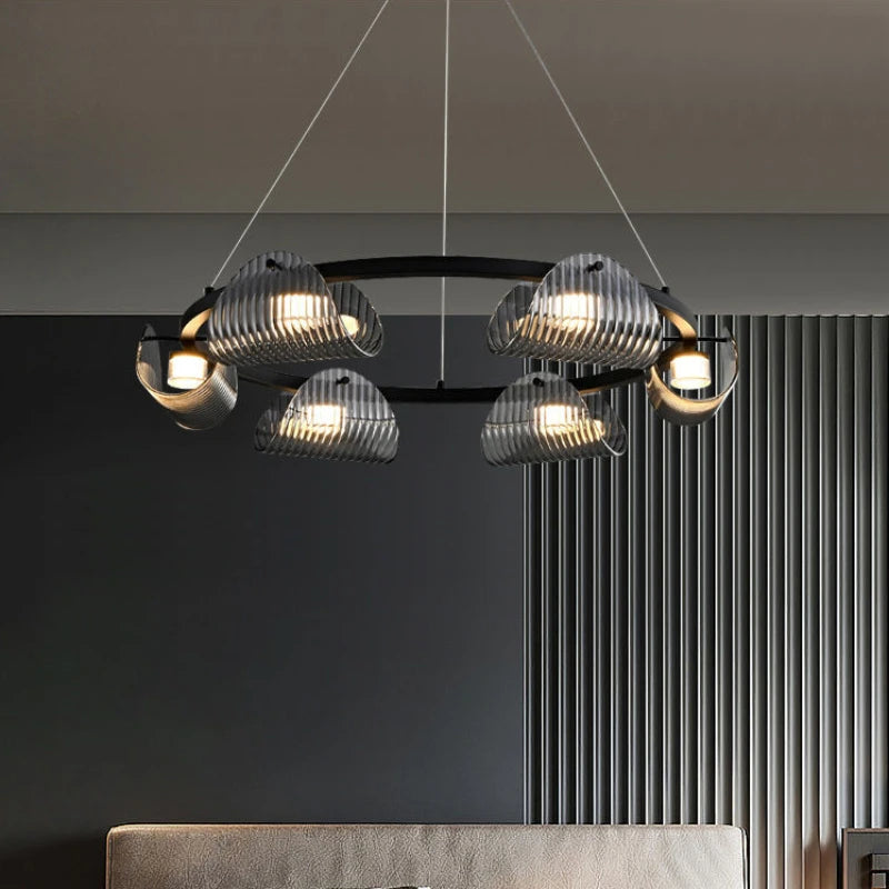 lustre minimaliste italien en verre rayé avec lumières led