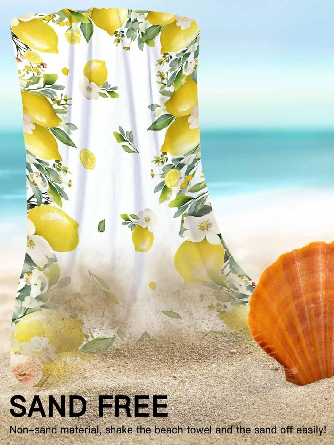 Serviette de plage microfibre citron motif floral été - vue 5 sur 6