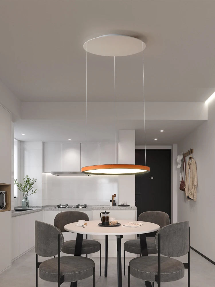 Nordic Modern Minimalist Restaurant Bar, Living Room, Bedroom, Ring Chandelier, Artistic Personality, Real Leather Chandelier - vue 3 sur 10