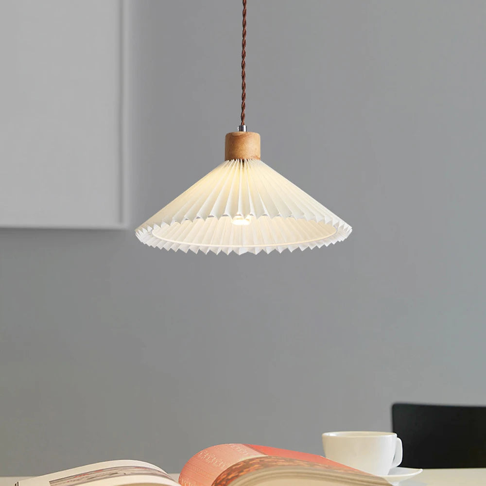 lustre led moderne avec abat-jour plissé suspendu - vue 3 sur 8