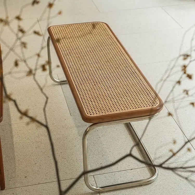 tabouret bas en rotin ancien style japonais pour salon ou entrée - vue 5 sur 11