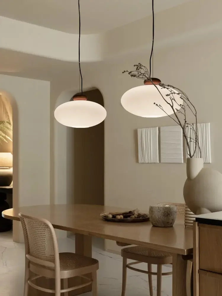 lustre rétro en verre et bois pour décoration intérieure - vue 5 sur 8