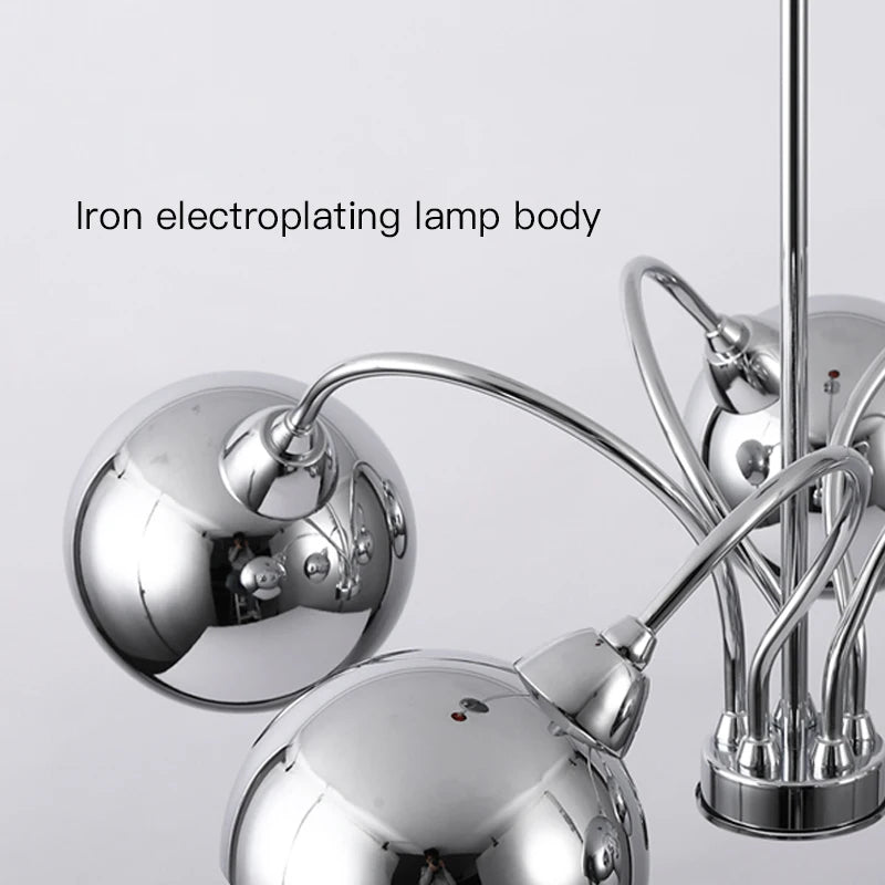 lustre nordique en chrome avec lampes à globe décoratives - vue 6 sur 14