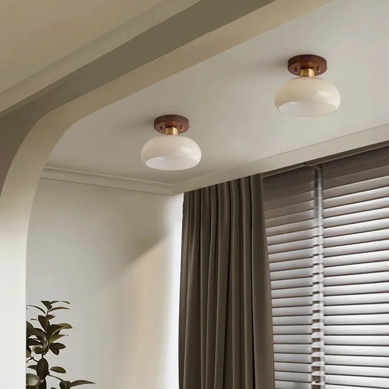 Walnut Wood Ceiling Light Fixture, Modern Wabi-Sabi Style, Grass Led Ceiling Lamp for Hallway, Entryway, Kitchen, Foyer - vue 3 sur 7