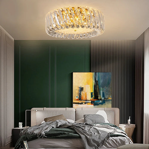 plafonnier moderne rond en cristal doré à led dimmable - vue 4 sur 16