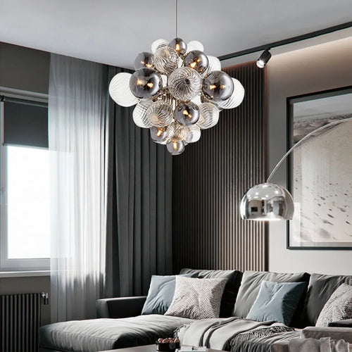 lustre nordique créatif en fer et bulles de verre luxueux - vue 5 sur 10