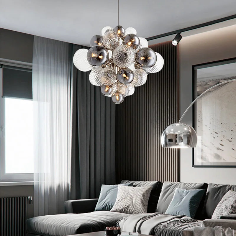 lustre nordique créatif en fer et bulles de verre luxueux - vue 5 sur 10