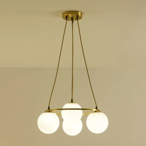 lustre 4 ampoules en verre et cuivre design nordique suspendu - vue 3 sur 6