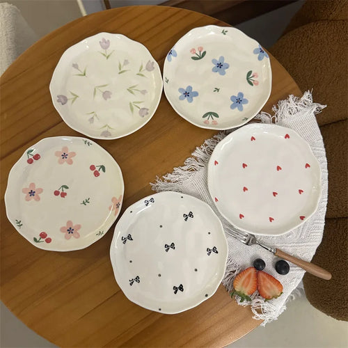 Assiette a gateau ceramique style coreen motif floral