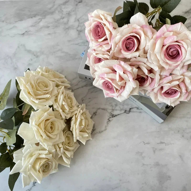 bouquet de roses artificielles en soie pour décoration intérieure - vue 5 sur 17