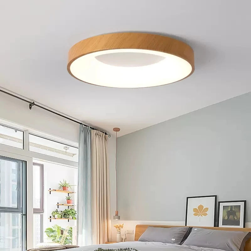 Plafonnier Led rond Ultra-fin en Grain de bois