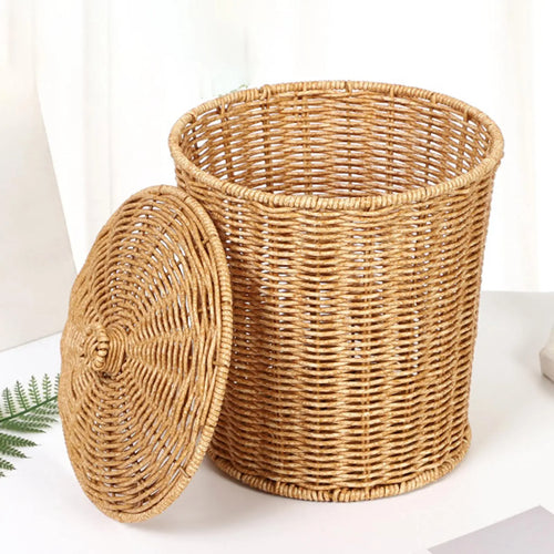 panier à linge tissé à la main avec couvercle et ouverture pratique