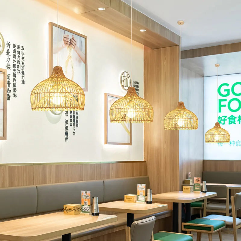 suspension en rotin japonais pour restaurant asiatique style pastoral - vue 7 sur 12
