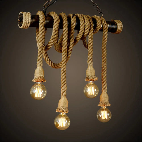 Rétro Vintage corde de chanvre suspension américaine industrielle lampes suspendues créatif Loft Style campagnard plafonniers E27 Edison LED