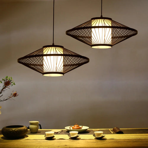 lustre en bambou tissage thé zen loft japonais éclairage intérieur