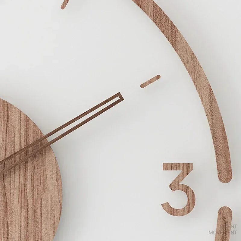 horloge murale silencieuse en bois massif design nordique créatif - vue 6 sur 12