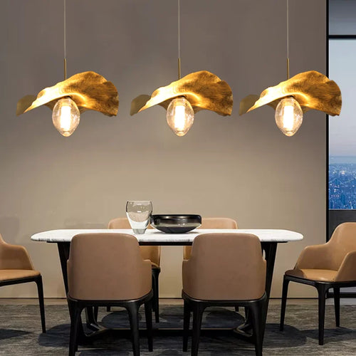 Suspension LED modernes en laiton feuille de Lotus pour Restaurant Table basse cuisine île lustre décor à la maison Lustres Luminaires