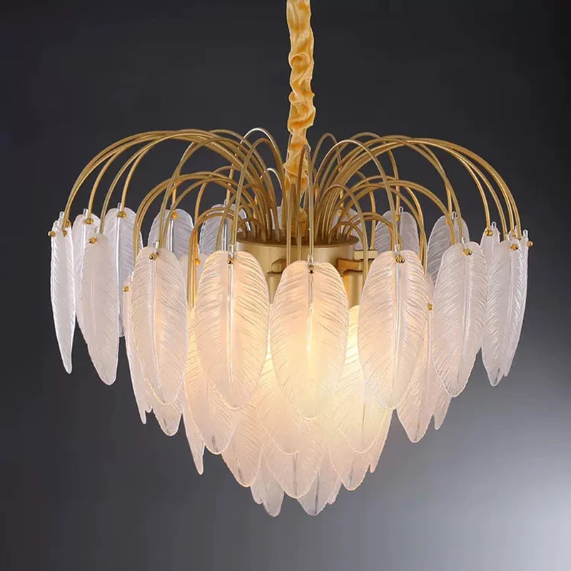 lustre led nordique plume verre décoration luminaires suspendus - vue 4 sur 9