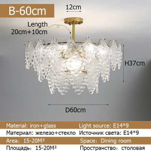lustre moderne en verre 2023 feuilles gouttelette éclairage suspendu - vue 10 sur 12