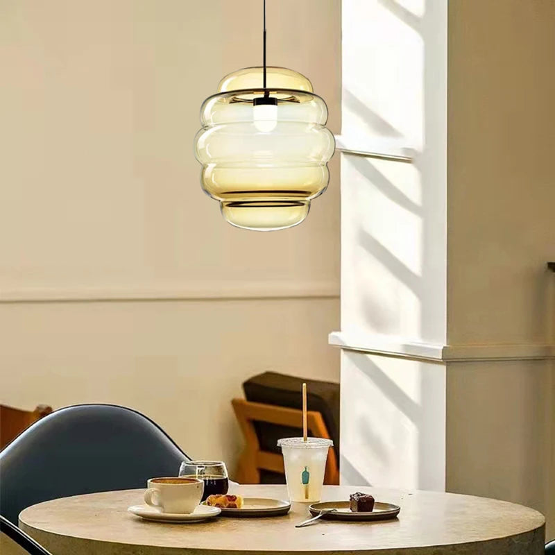 lampe suspendue en verre transparent réglable pour restaurant ou bar