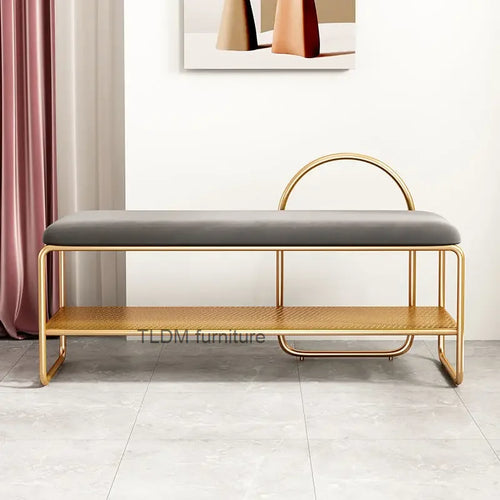 banc à chaussures tendance avec coussin et étagère à deux niveaux - vue 2 sur 8
