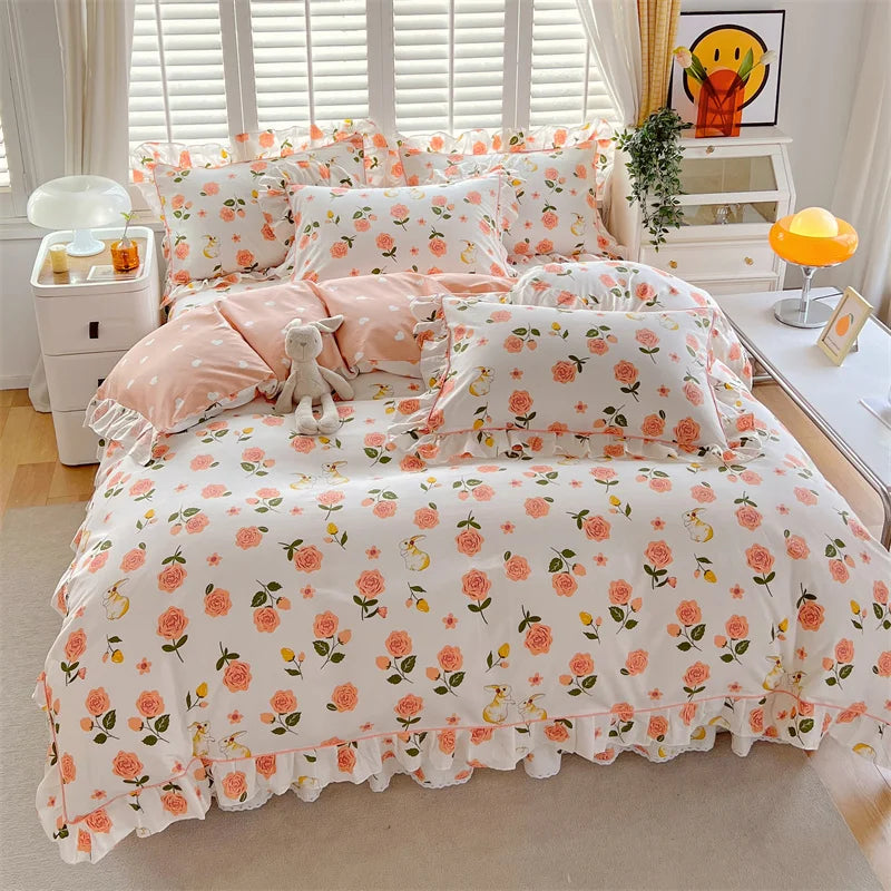 housse de couette florale en pur coton pour fille