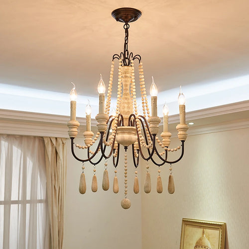 lustre à bougies led en bois pour galerie dart et éclairage intérieur - vue 2 sur 9
