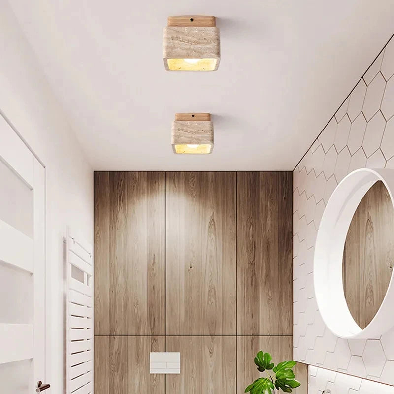plafonnier carré jaune grotte pierre Style rétro chambre salon Surprise calme vent couloir luminaire
