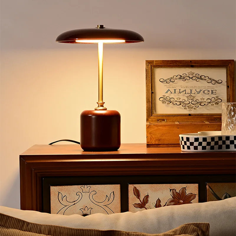 lampe à poser rétro en verre bois et cuivre design artistique - vue 4 sur 8