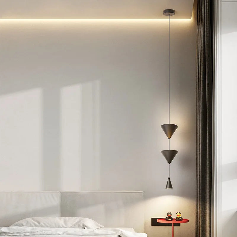 Suspension de chevet de chambre à coucher moderne simple conception de cône blanc noir LED lustre suspendu lumière pour salon intérieur barre 220V - vue 5 sur 8