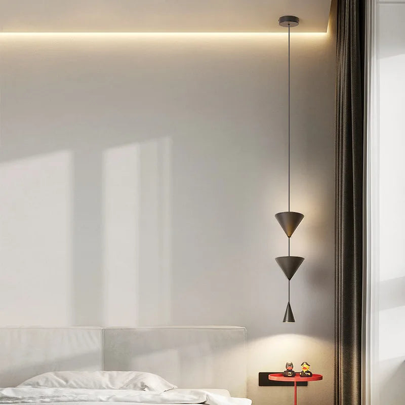Suspension de chevet de chambre à coucher moderne simple conception de cône blanc noir LED lustre suspendu lumière pour salon intérieur barre 220V