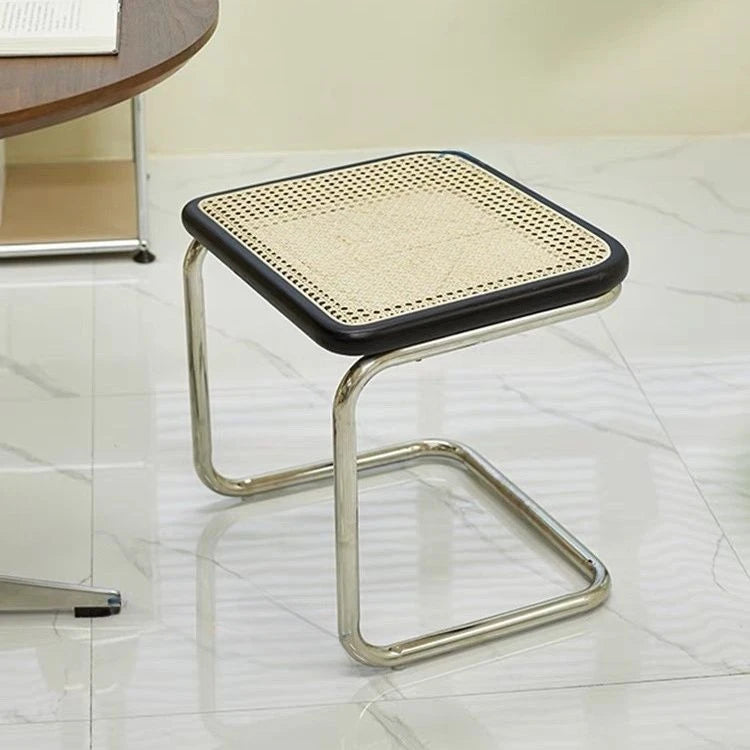 tabouret bas en rotin ancien style japonais pour salon ou entrée - vue 2 sur 11