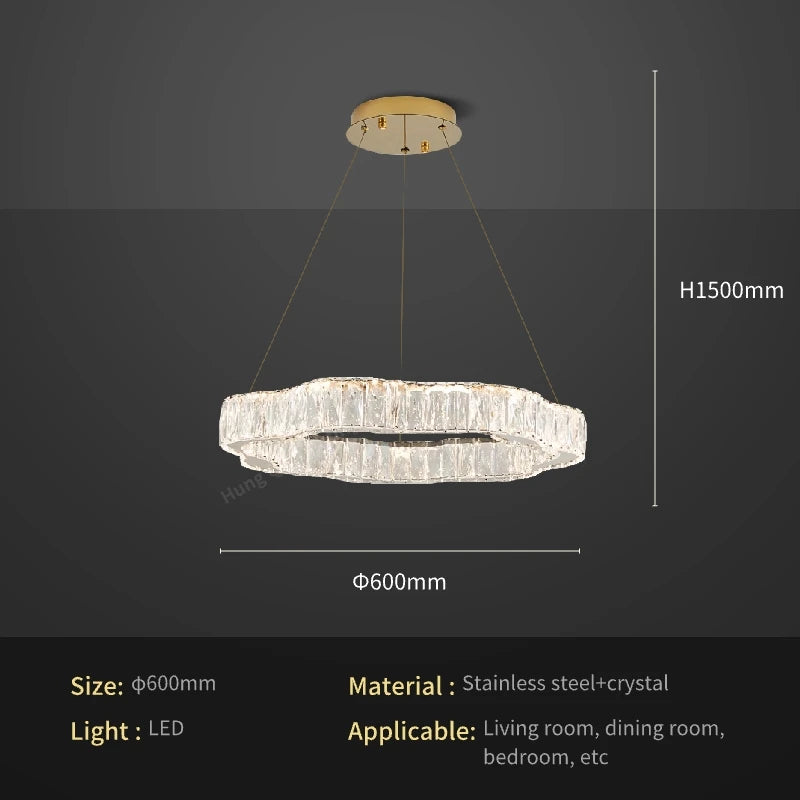 lustre moderne en cristal avec éclairage led design élégant - vue 11 sur 13