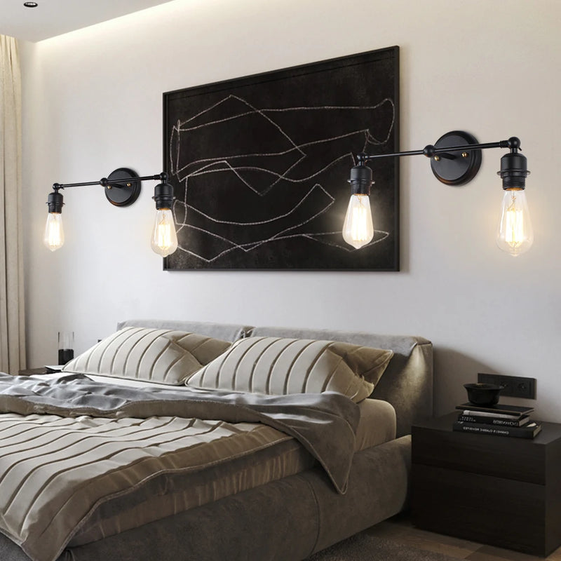 applique murale vintage noir led 2 têtes
