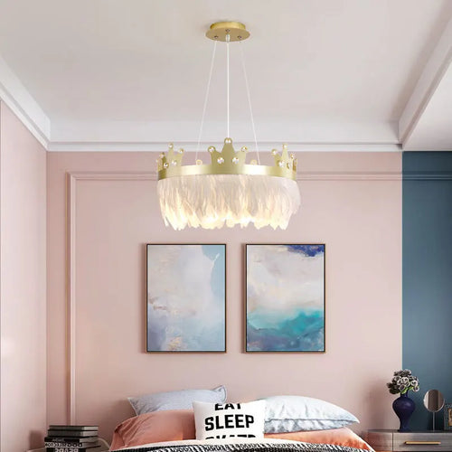 lustre nordique simple luxe avec suspension cristal plume - vue 4 sur 12