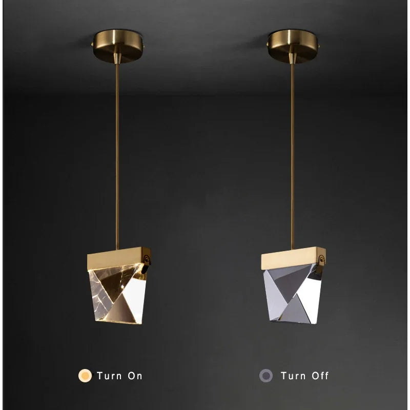 Lamp Gold Mini Pendant Light Bedside Table ,Modern Pendant Light In Kitchen Island, Color Changing Crystal Hanging Lamp For Be - vue 4 sur 6