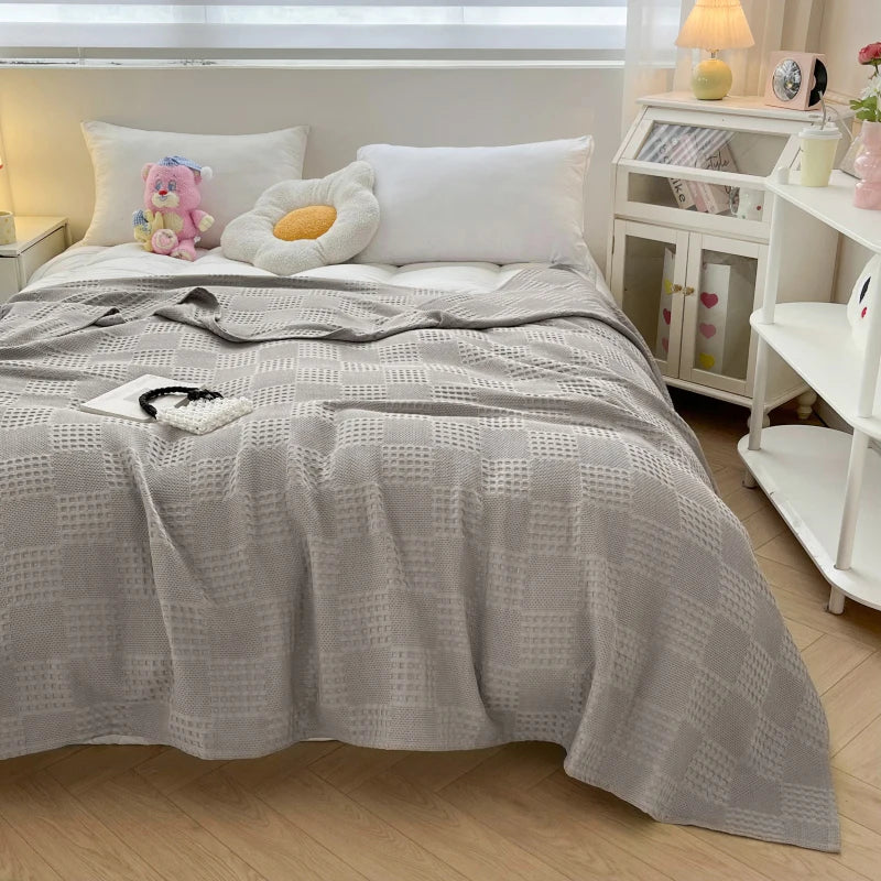 Plaid coton gaufré léger décoratif canapé chambre été - vue 4 sur 7