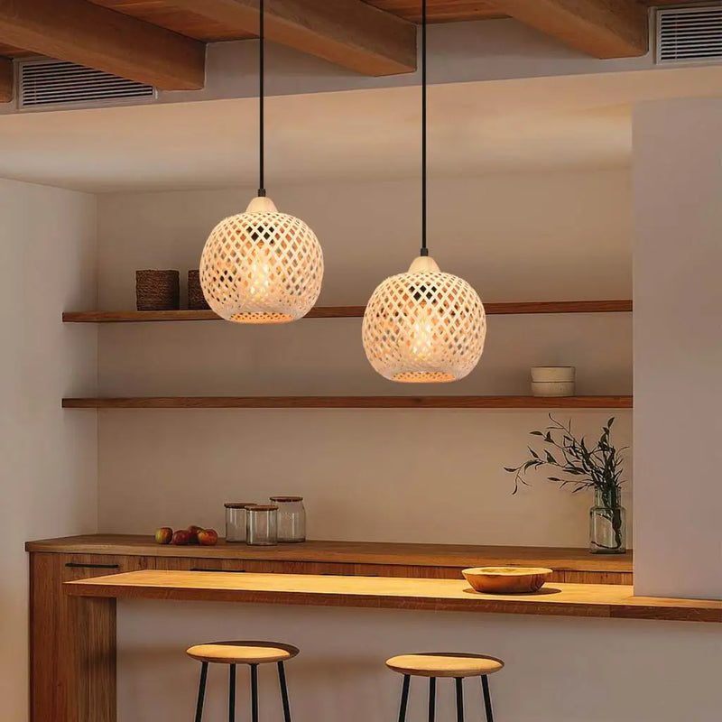 lustre tissé à la main en bambou avec led intégrée