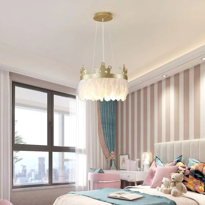 lustre nordique simple luxe avec suspension cristal plume - vue 5 sur 12