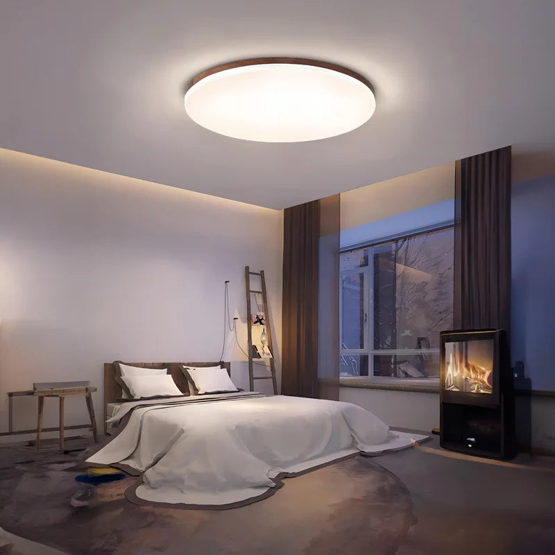 Walnut wood Flush Mount, Modern Minimalism Wabi-sabi, Ultrathin eye protection Ceiling light for Living room, Study, Bedroom - vue 3 sur 7