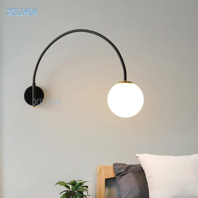 Minimalist Long Pole Fishing Wall Lamp Rotate Swing Arm White Glass Ball Wall Light for Living Room Bedroom Dining Table Indoor - vue 2 sur 11