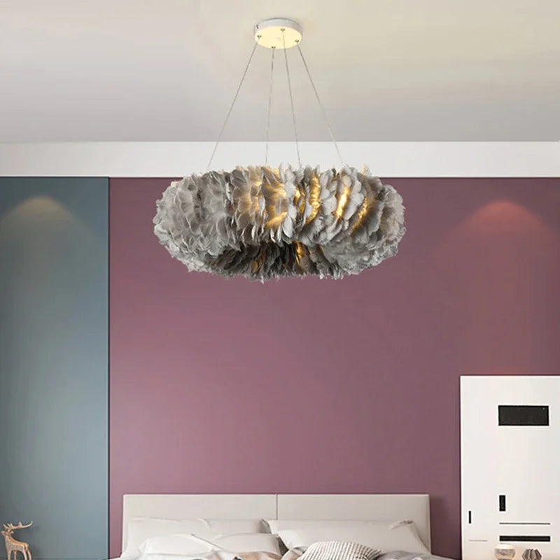 lustre nordique moderne avec plumes led pour décoration intérieure