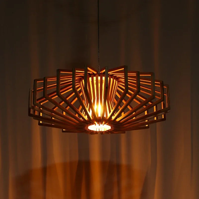 Simple Nordic solid wood chandelier warm bedroom lamp restaurant creative personalized wooden Chandelier - vue 6 sur 7