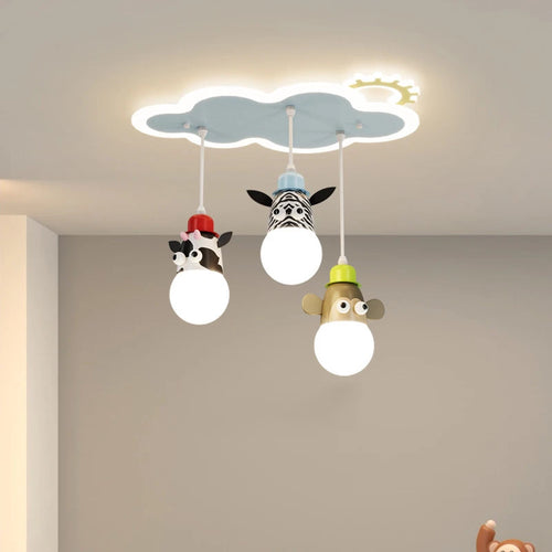 lustre dessin animé animal avec veilleuses nuage pour enfants - vue 2 sur 7